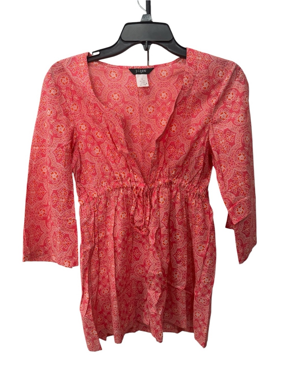 J.Crew Factory pink floral paisley split-neck tunic blouse size S